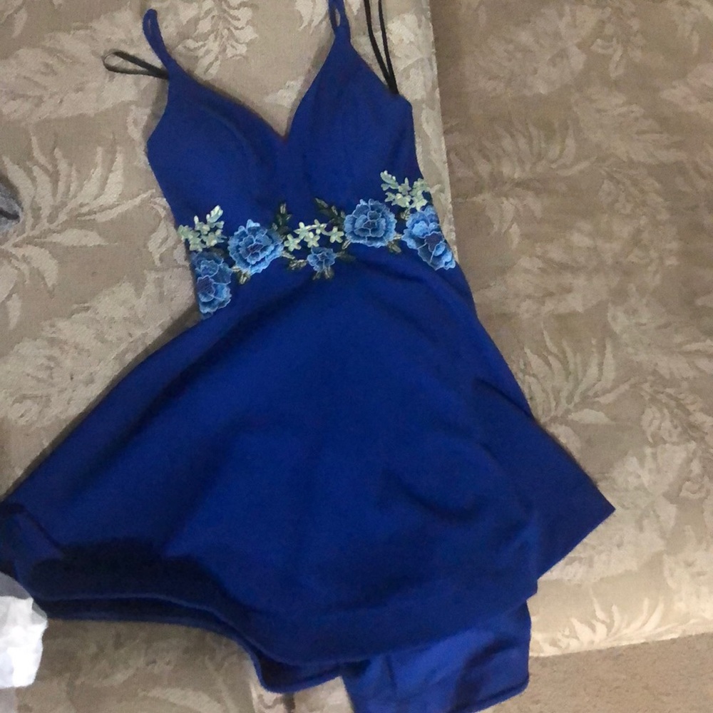 Blue, lowback cocktail dress